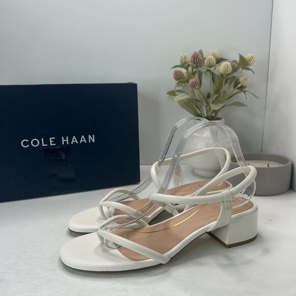 Cole Haan Calli Thong Block Heel Slip On Sandal Egret Leather Women 9.5 Tried On - Picture 3 of 11